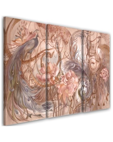 Wall Canvas painting for living room three-piece - Magic peacock | FEEBY