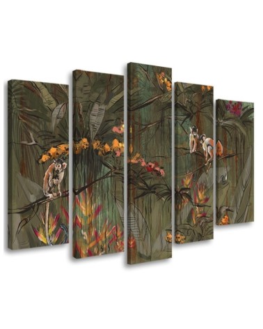 Canvas 5-piece painting - Monkeys in the jungle | FEEBY