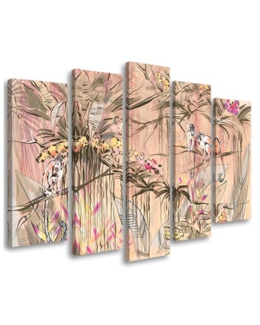 5-piece canvas painting - Monkeys in the jungle | FEEBY