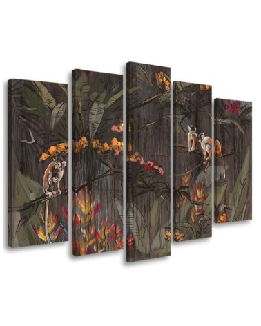 Canvas print on canvas 5 piece - Monkeys in the jungle | FEEBY