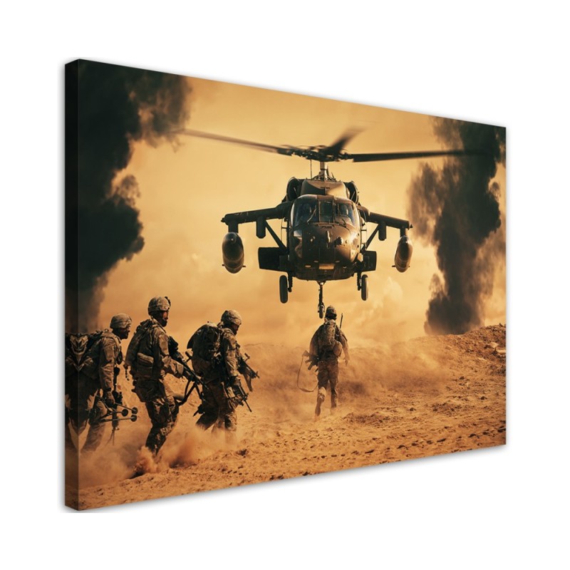 Bild auf Leinwand - Hubschrauber und Soldaten | Feeby