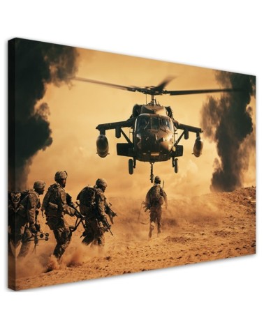 Bild auf Leinwand - Hubschrauber und Soldaten | Feeby