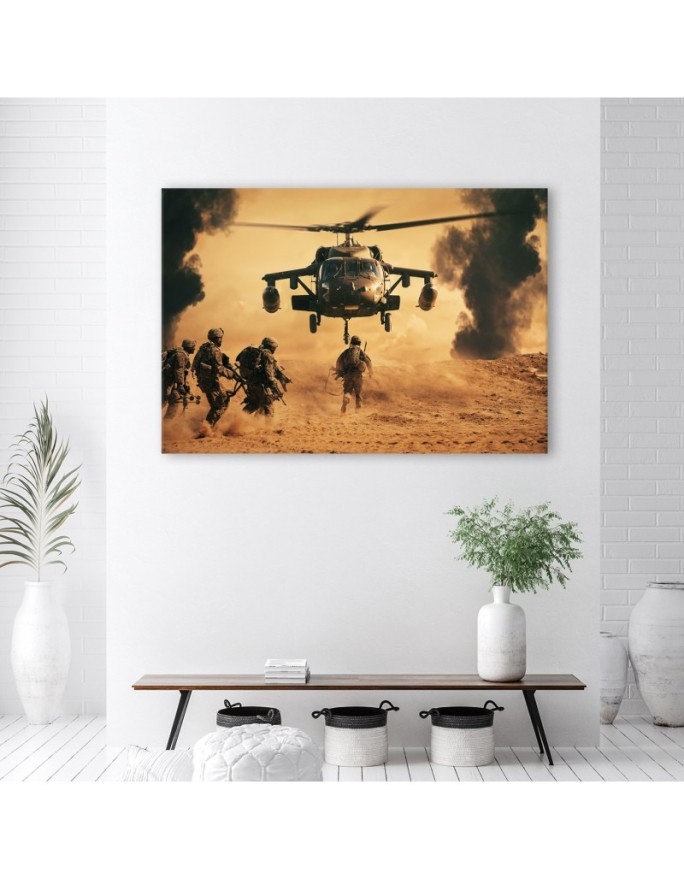 Obraz drukowany na ścianę - Helikopter i żołnierze na misji | FEEBY