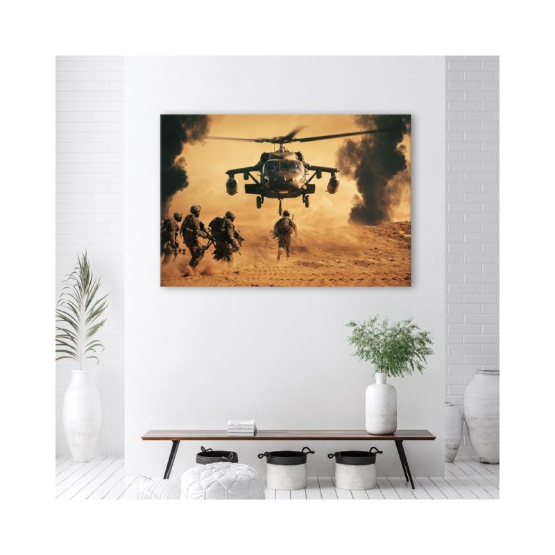 Bild auf Leinwand - Hubschrauber und Soldaten | Feeby