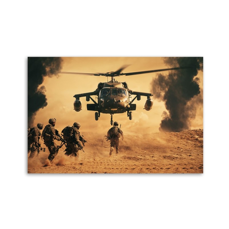 Bild auf Leinwand - Hubschrauber und Soldaten | Feeby