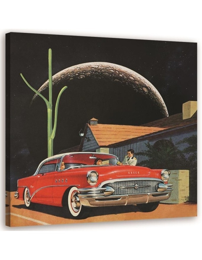 Wall art painting - Red car in front of a house Lili Chartrand | FEEBY