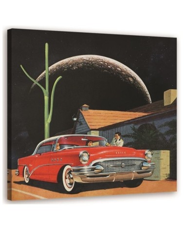 Wall art painting - Red car in front of a house Lili Chartrand | FEEBY