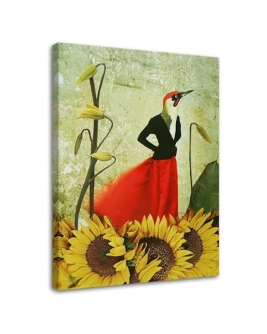 Surrealist Canvas painting - Bird in red skirt Lili Chartrand | FEEBY