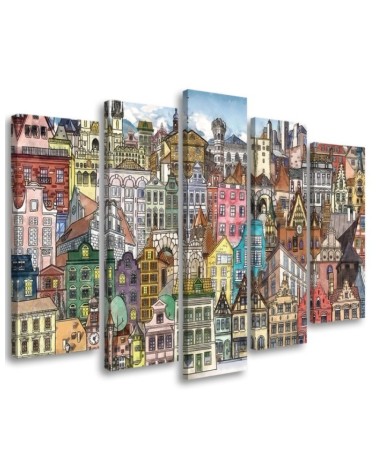 Canvas print for children's room 5-part - Merry city | FEEBY