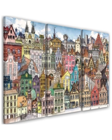 Children's triptych painting - Colourful town | FEEBY