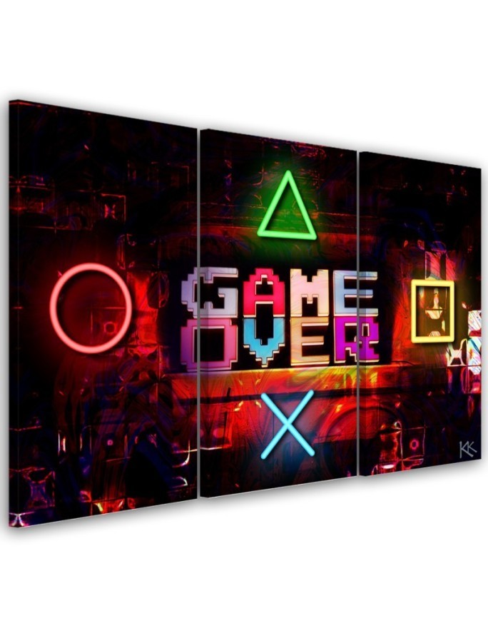 Obraz na ścianę tryptyk - Napis Game Over dla gracza | FEEBY