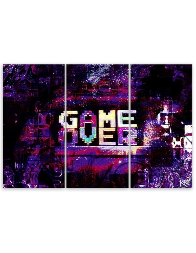 Wall art painting for teenager's room triptych - Abstract Game Over lettering | FEEBY