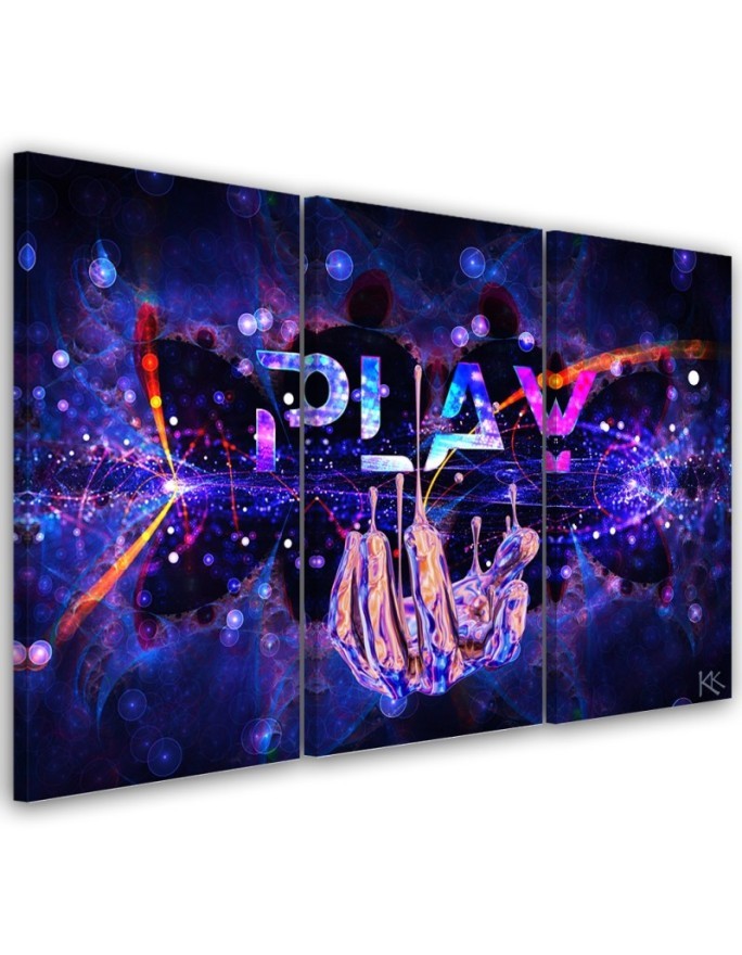 Obrazy gamingowe tryptyk - Neon z napisem Play | FEEBY
