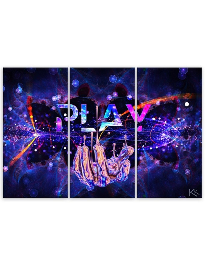 Obrazy gamingowe tryptyk - Neon z napisem Play | FEEBY