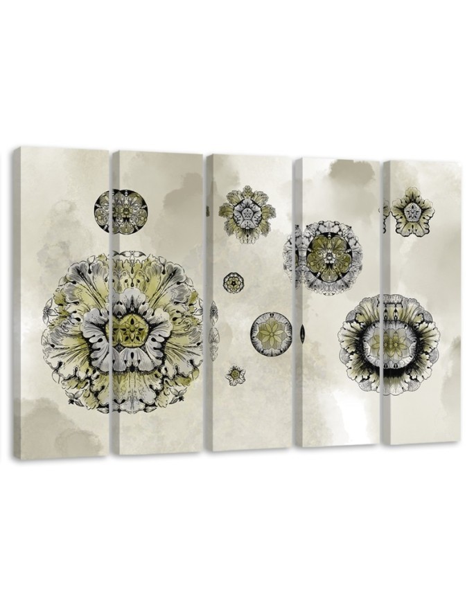 Five-piece wall painting - Floral geometric shapes | FEEBY