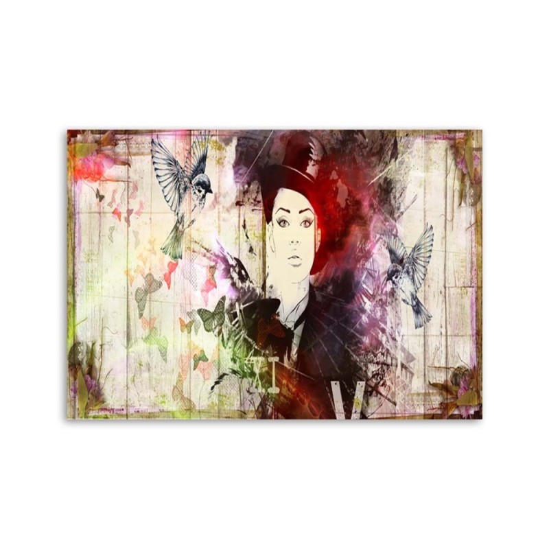 Leinwandbild - Mädchen mit Hut Shabby Chic | Feeby