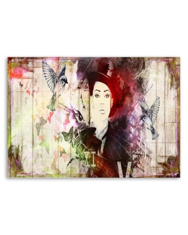 Leinwandbild - Mädchen mit Hut Shabby Chic | Feeby