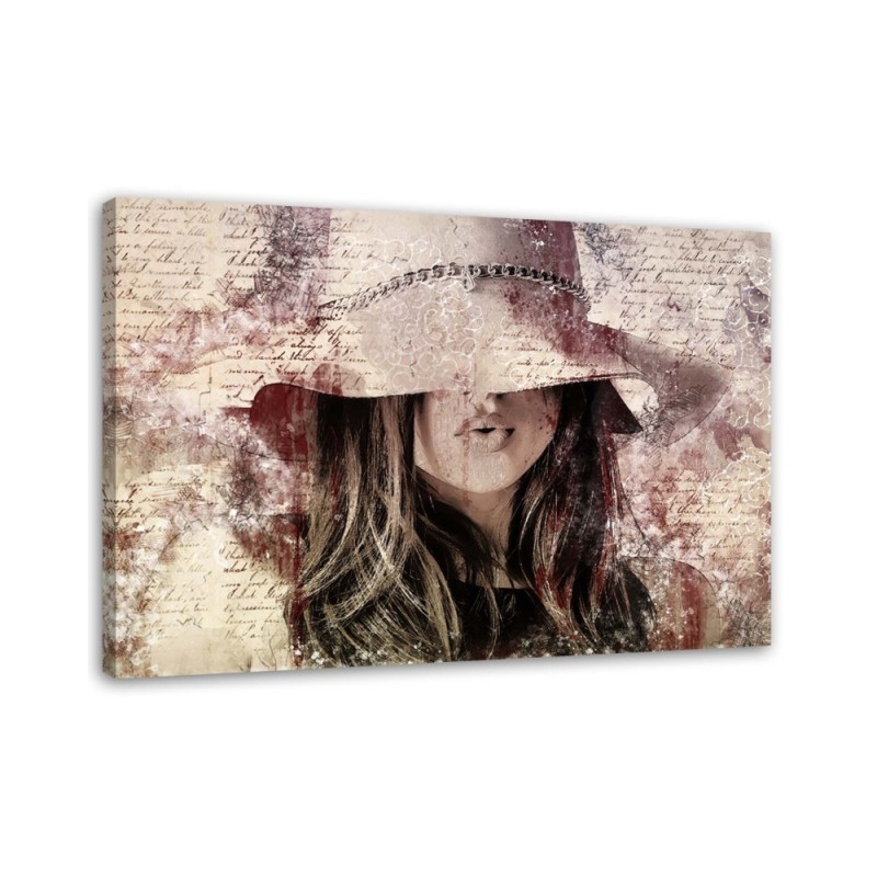 Leinwandbild - Schöne Frau mit Hut | Feeby
