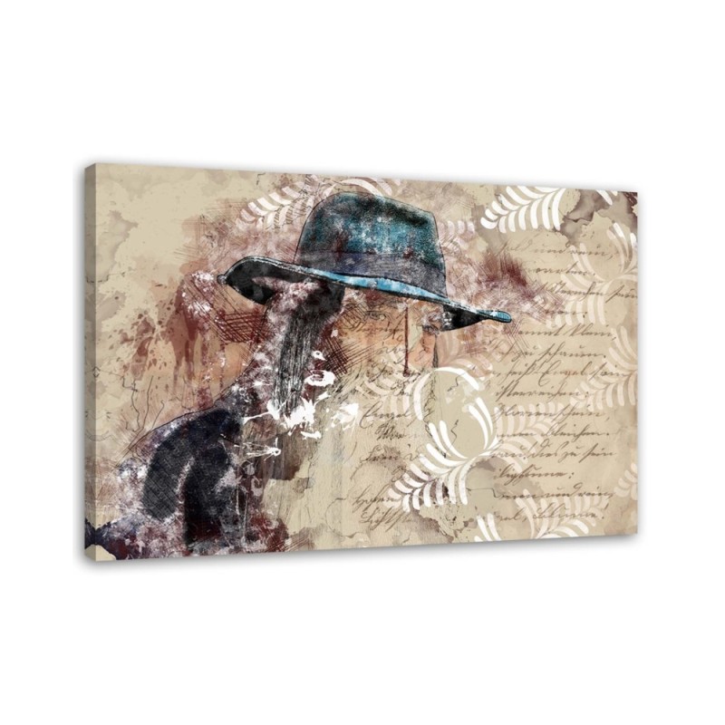 Bild auf Leinwand - Frau mit blauem Hut | Feeby