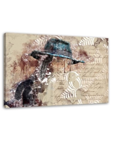 Bild auf Leinwand - Frau mit blauem Hut | Feeby