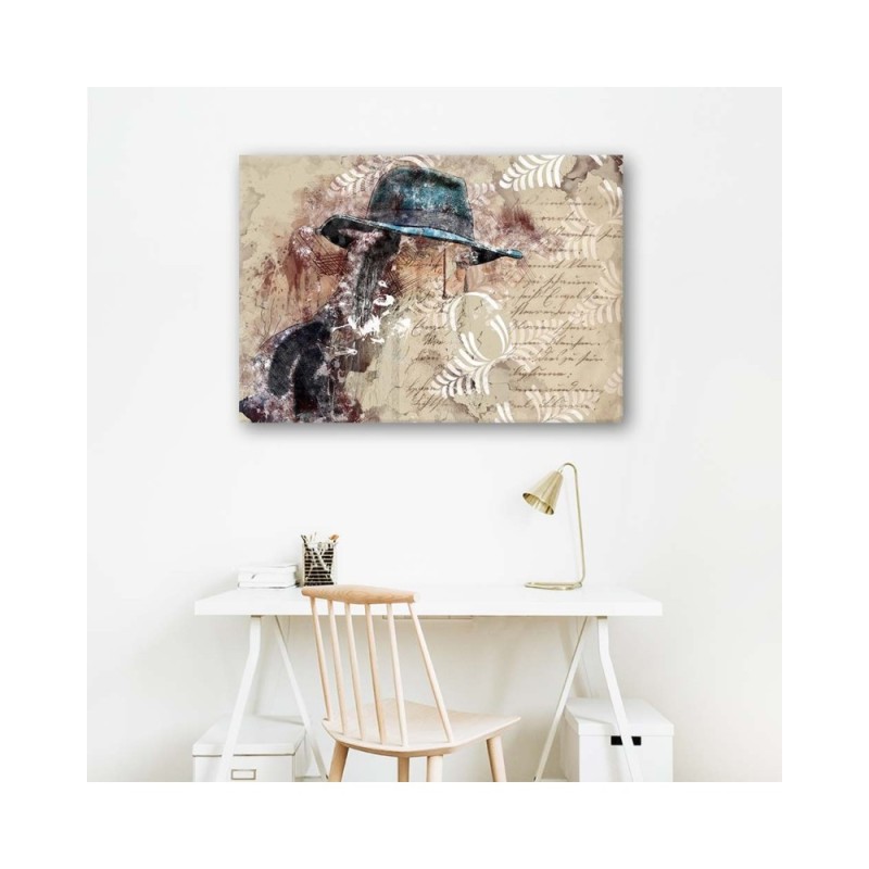 Bild auf Leinwand - Frau mit blauem Hut | Feeby
