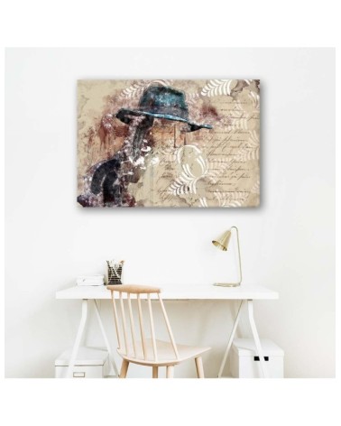 Bild auf Leinwand - Frau mit blauem Hut | Feeby