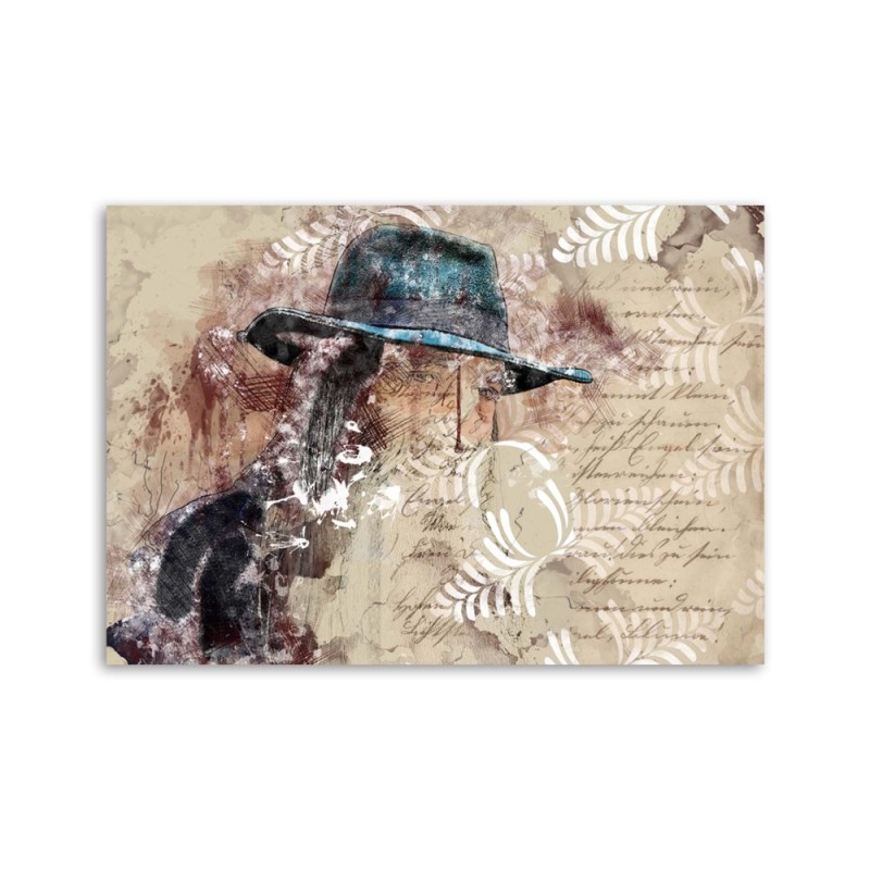 Bild auf Leinwand - Frau mit blauem Hut | Feeby