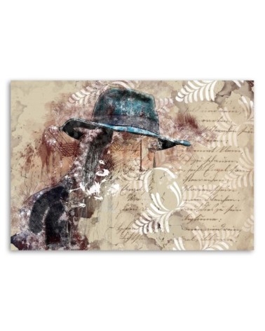 Bild auf Leinwand - Frau mit blauem Hut | Feeby