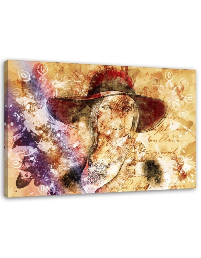 Bedroom wall painting - Woman in red hat | FEEBY