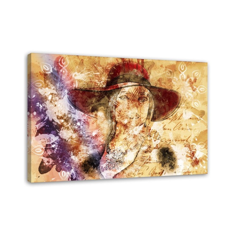 Leinwandbild modern - Frau mit rotem Hut | Feeby