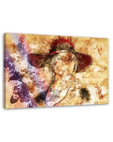 Leinwandbild modern - Frau mit rotem Hut | Feeby