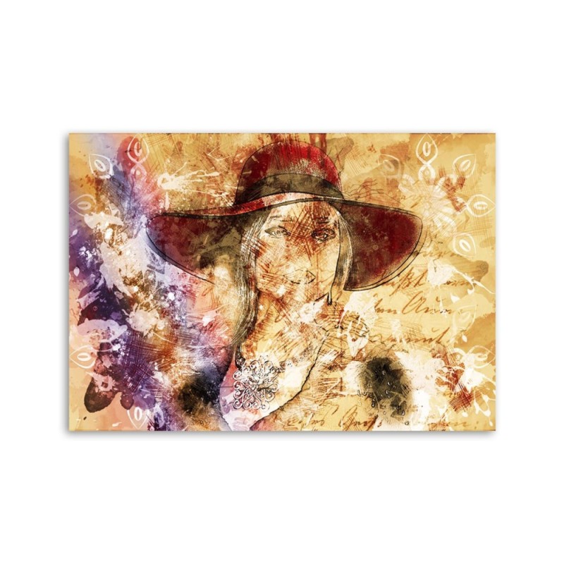 Leinwandbild modern - Frau mit rotem Hut | Feeby