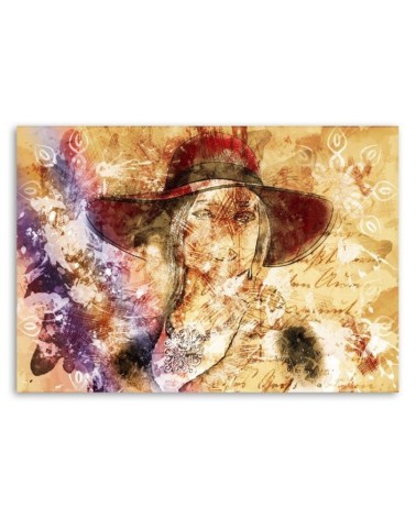 Leinwandbild modern - Frau mit rotem Hut | Feeby
