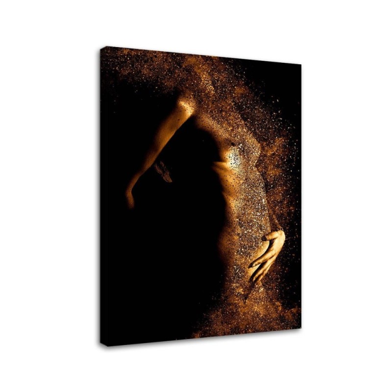 Leinwandbild - Weiblicher Akt in Goldstaub | Feeby