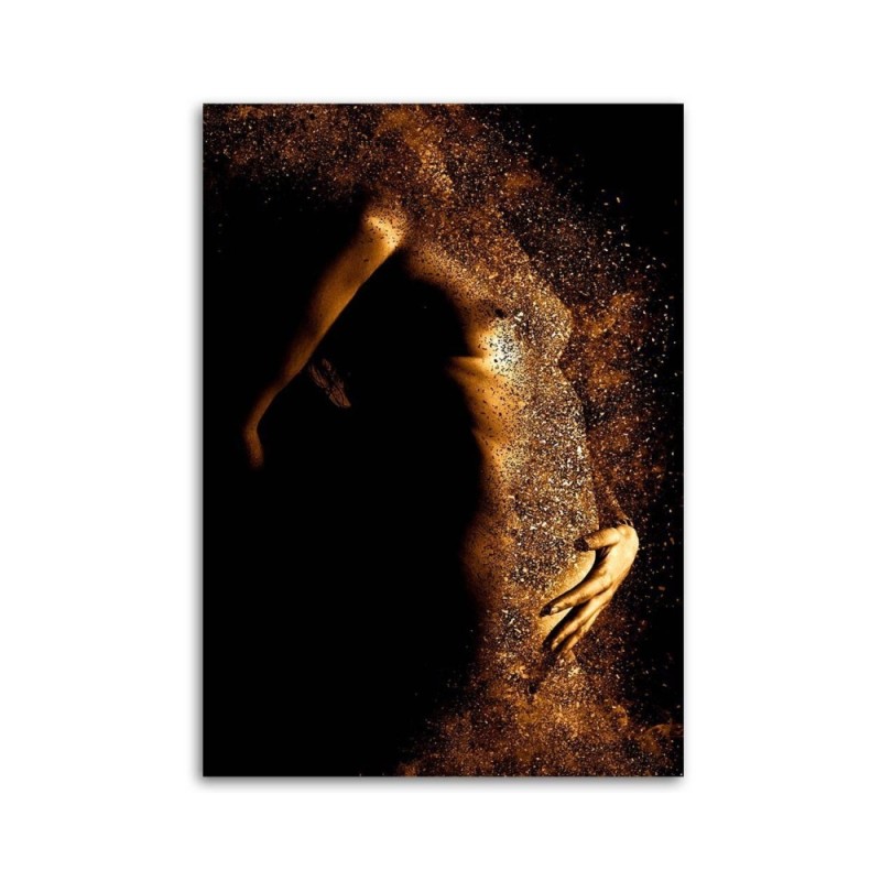 Leinwandbild - Weiblicher Akt in Goldstaub | Feeby