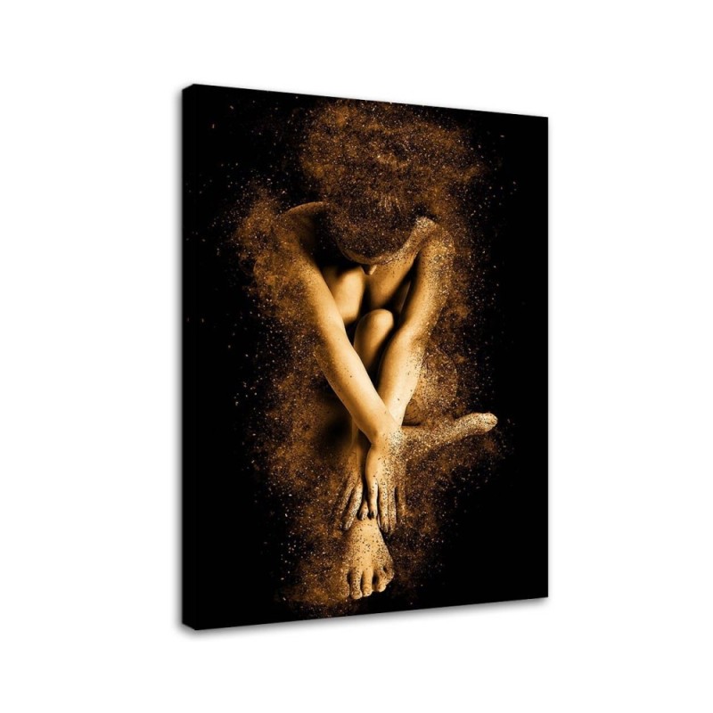 Bild auf Leinwand - Nackter weiblicher Körper in Goldstaub | Feeby