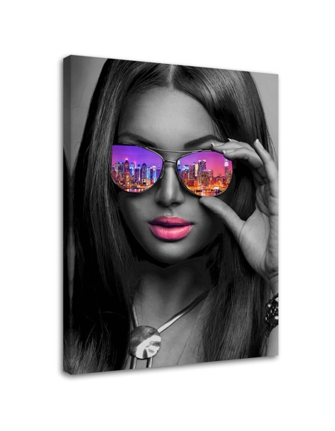 Leinwandbild - Pop Art Mädchen mit Brille New York | Feeby