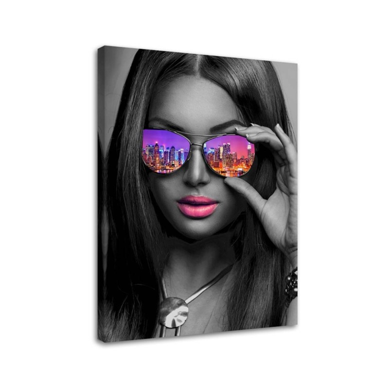 Leinwandbild - Pop Art Mädchen mit Brille New York | Feeby