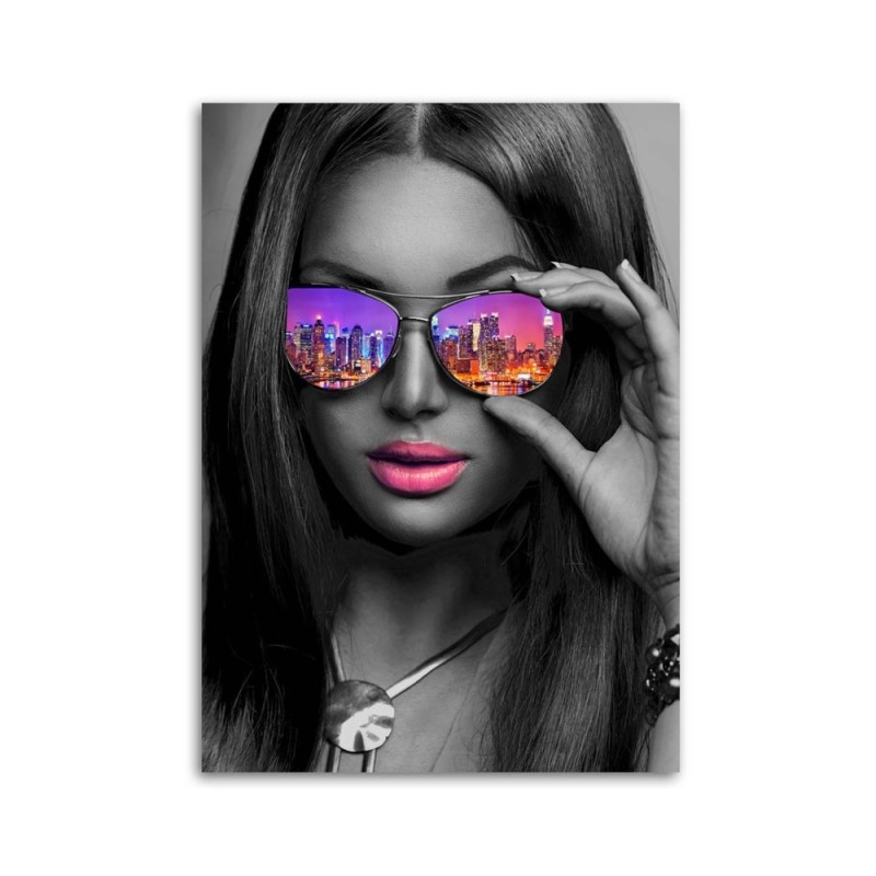 Leinwandbild - Pop Art Mädchen mit Brille New York | Feeby