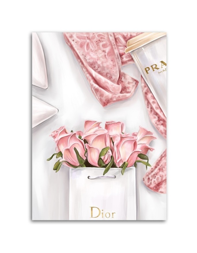 Obrazy na ścianę glamour - Róże w torbie Dior | FEEBY