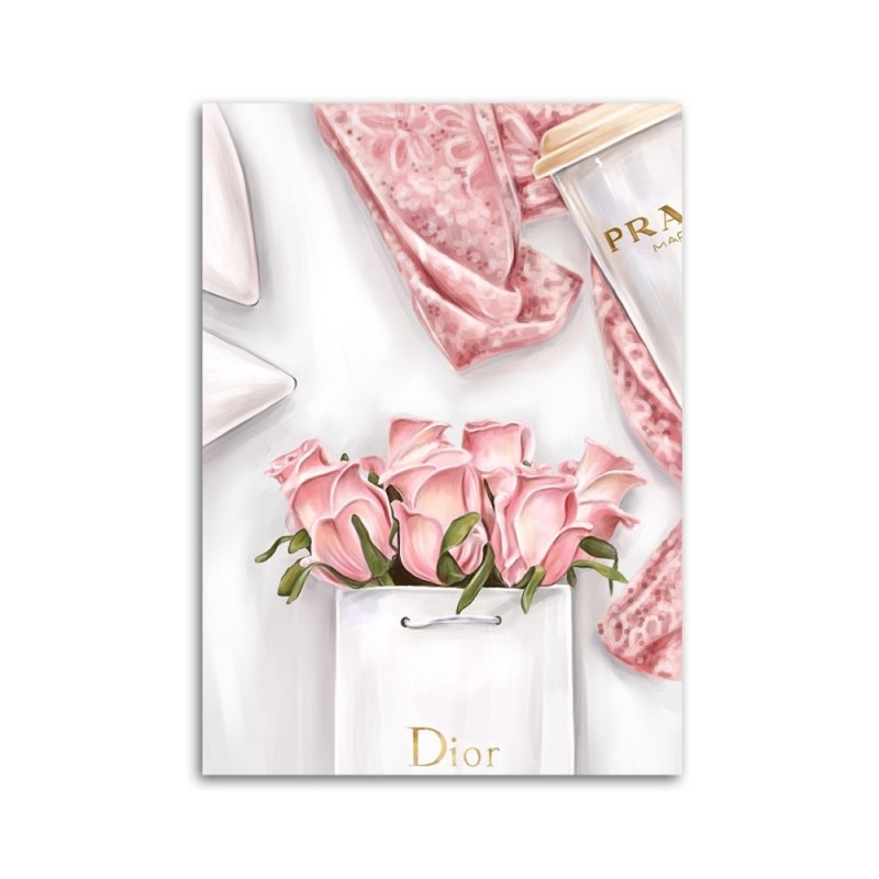 Obrazy na ścianę glamour - Róże w torbie Dior | FEEBY