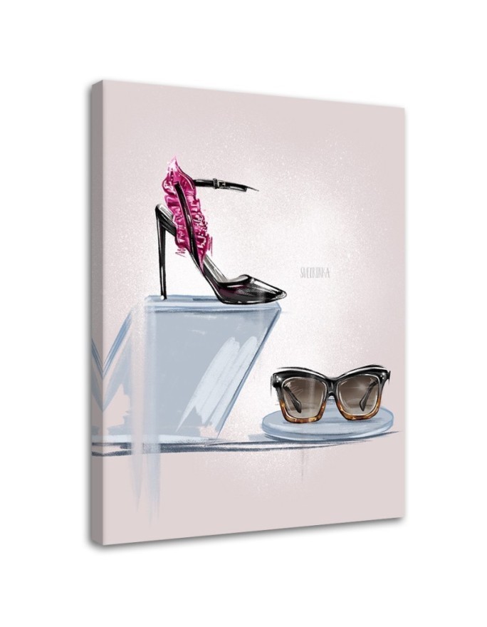 Eleganckie obrazy do sypialni - Szpilki i okulary glamour | FEEBY