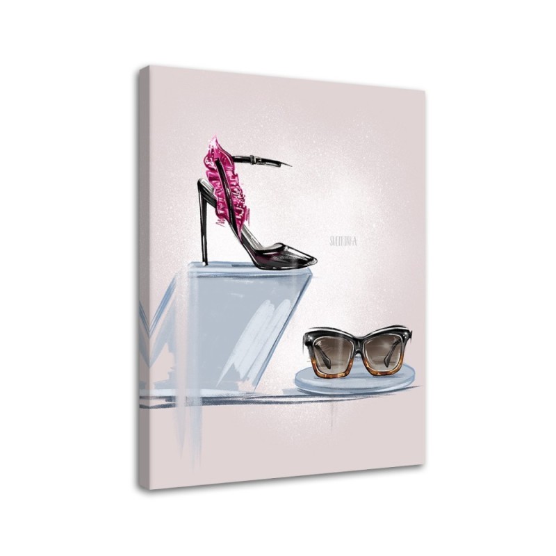 Eleganckie obrazy do sypialni - Szpilki i okulary glamour | FEEBY