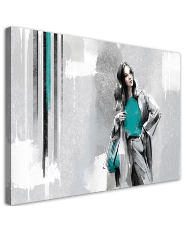 Fashionable Canvas prints - Woman in coat on grey background | FEEBY