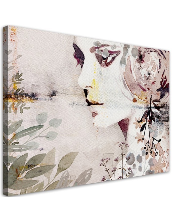 Leinwanddruck - Abstraktes Frau Gesicht mit Blumen | Feeby