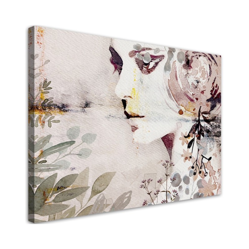 Leinwanddruck - Abstraktes Frau Gesicht mit Blumen | Feeby