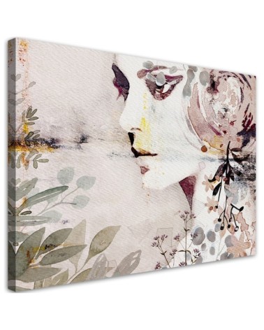 Leinwanddruck - Abstraktes Frau Gesicht mit Blumen | Feeby