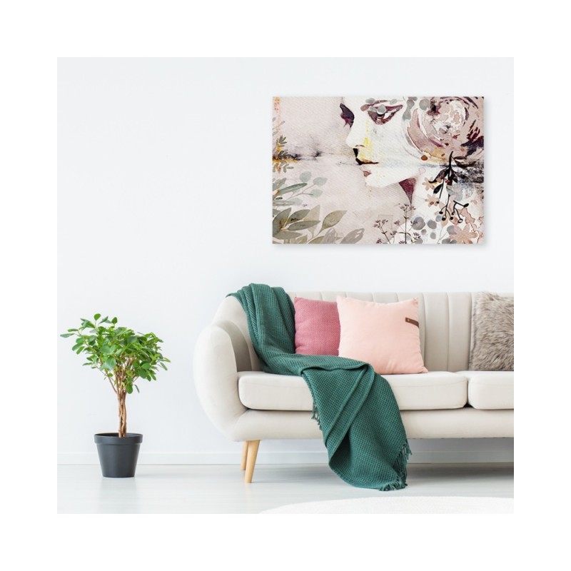 Leinwanddruck - Abstraktes Frau Gesicht mit Blumen | Feeby