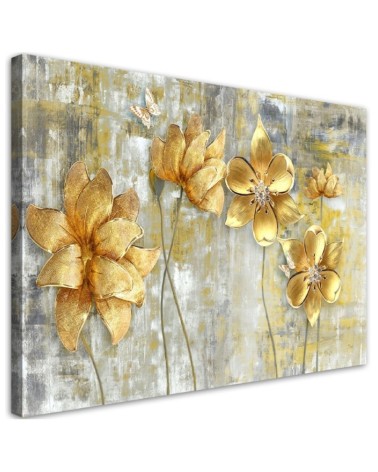 Canvas prints for modern living room - Golden flowers and butterflies | FEEBY