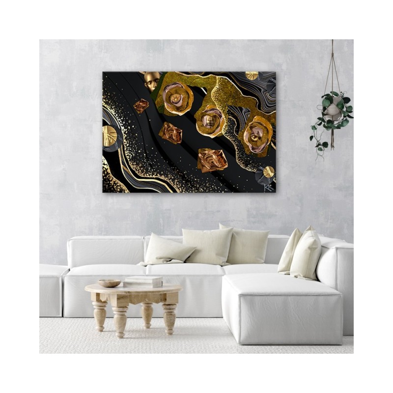 Dekoratives Leinwandbild - Goldene Gesichte Abstrakt | Feeby